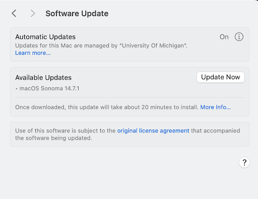 macOS Software update window